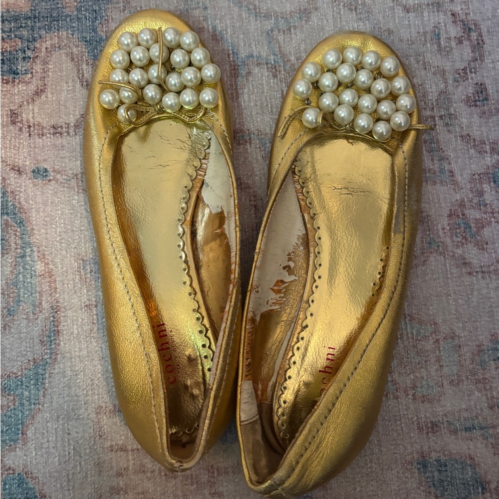 Coclico Gold Pearl-Embellished Flats